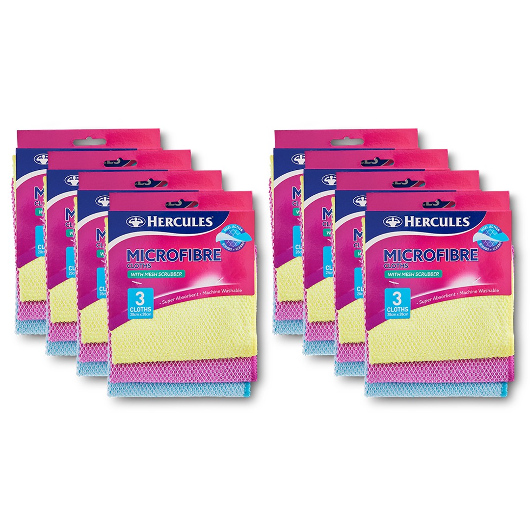 24pc Hercules Microfibre Cloth w/Scrubbing Mesh Cleaning Washable Dish Towel