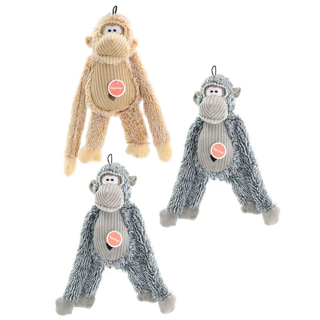 3x Paws & Claws Dog Play Toy 35cm Animal Kingdom Cheeky Dangly Gorilla Assorted