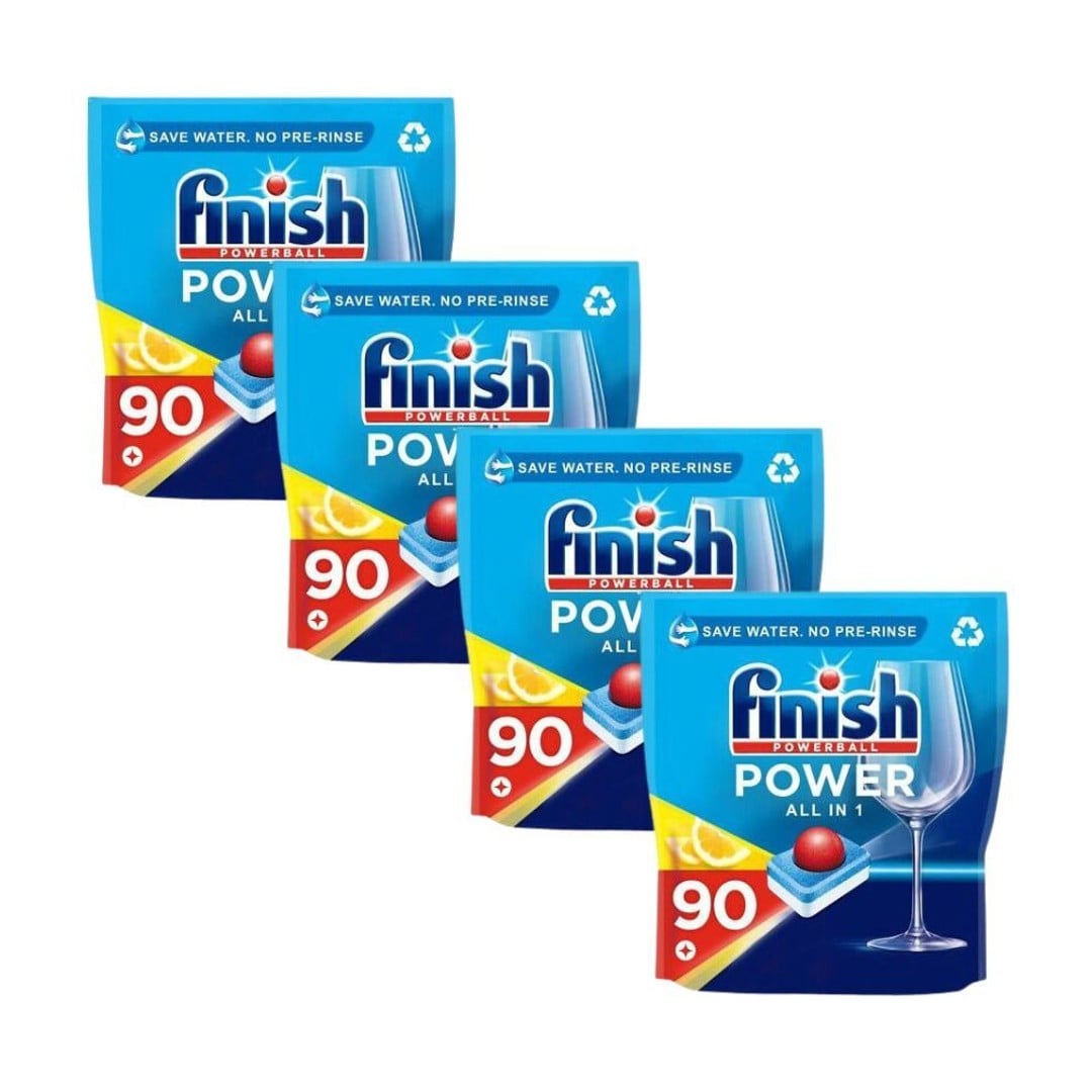 4x 90pc Finish Powerball All in 1 Dishwwasher Tablets Grease Remover Lemon Scent