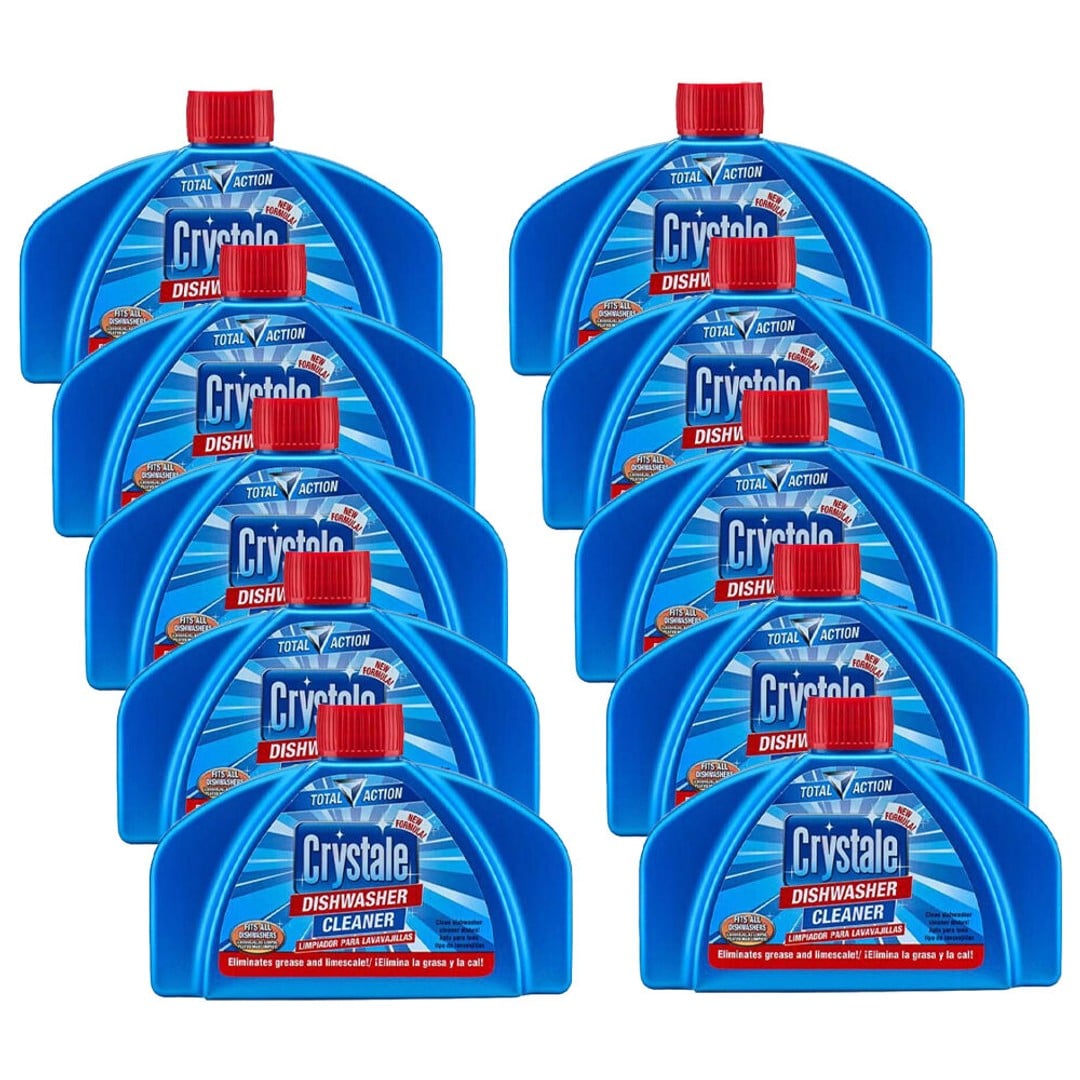 10PK Crystale Dishwasher Cleaner Liquid Limescale Grease Eliminator 250ml Blue