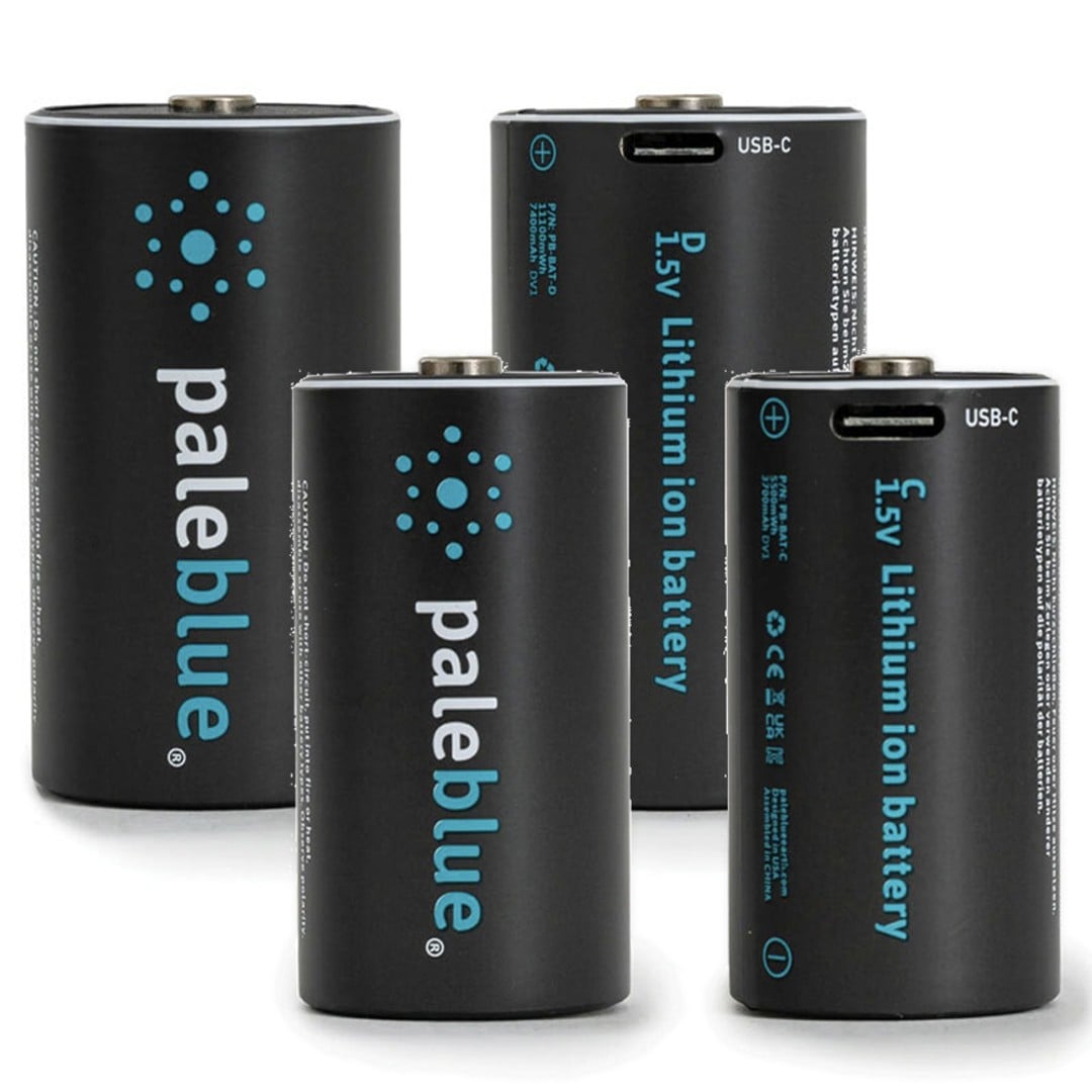 4pc Paleblue Fast Charging Lithium Ion C/D USB-C Rechargeable Smart Batteries