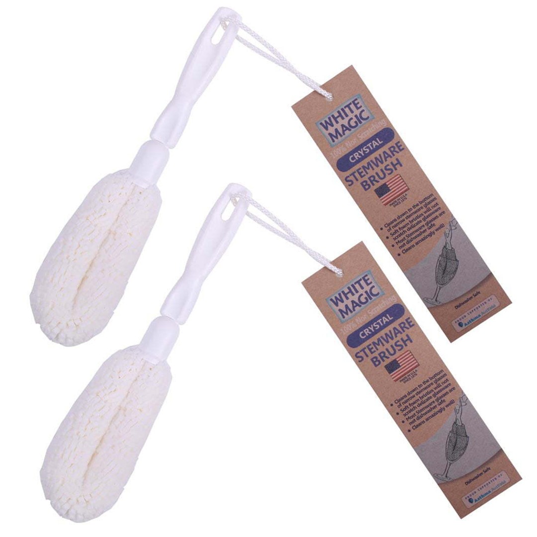 2x White Magic Crystal Stemware Flutes Drinking Glass Brush Bottle Cleaner Foam