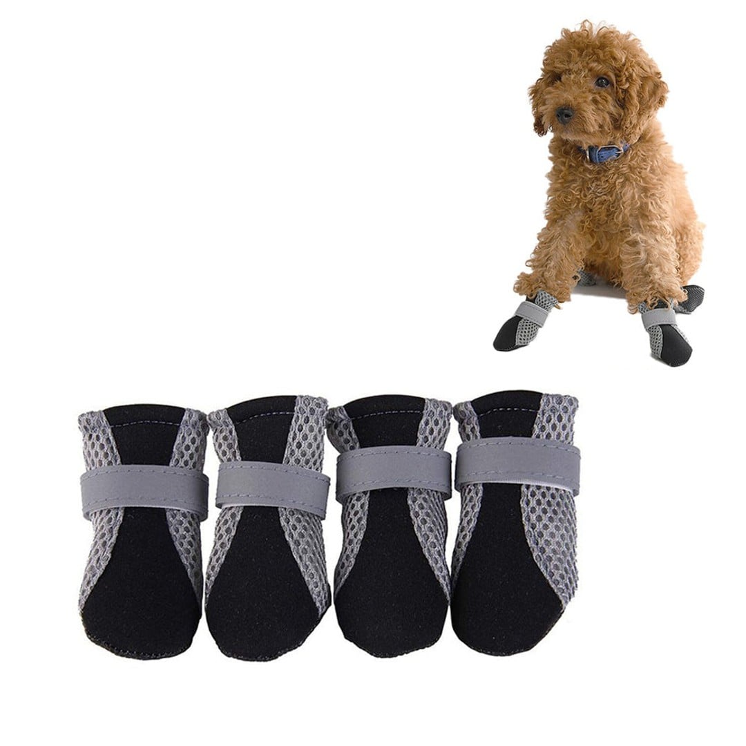 4-Pieces Pet Breathable Boots Black L