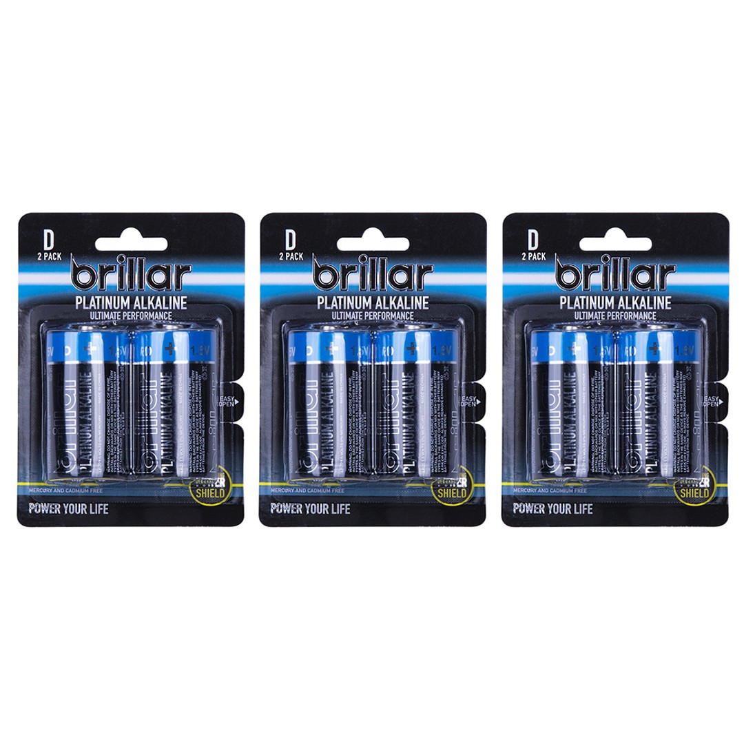 6x Brillar C LR20 1.5v Mercury & Cadmium Free Platinum Alkaline Batteries Blue