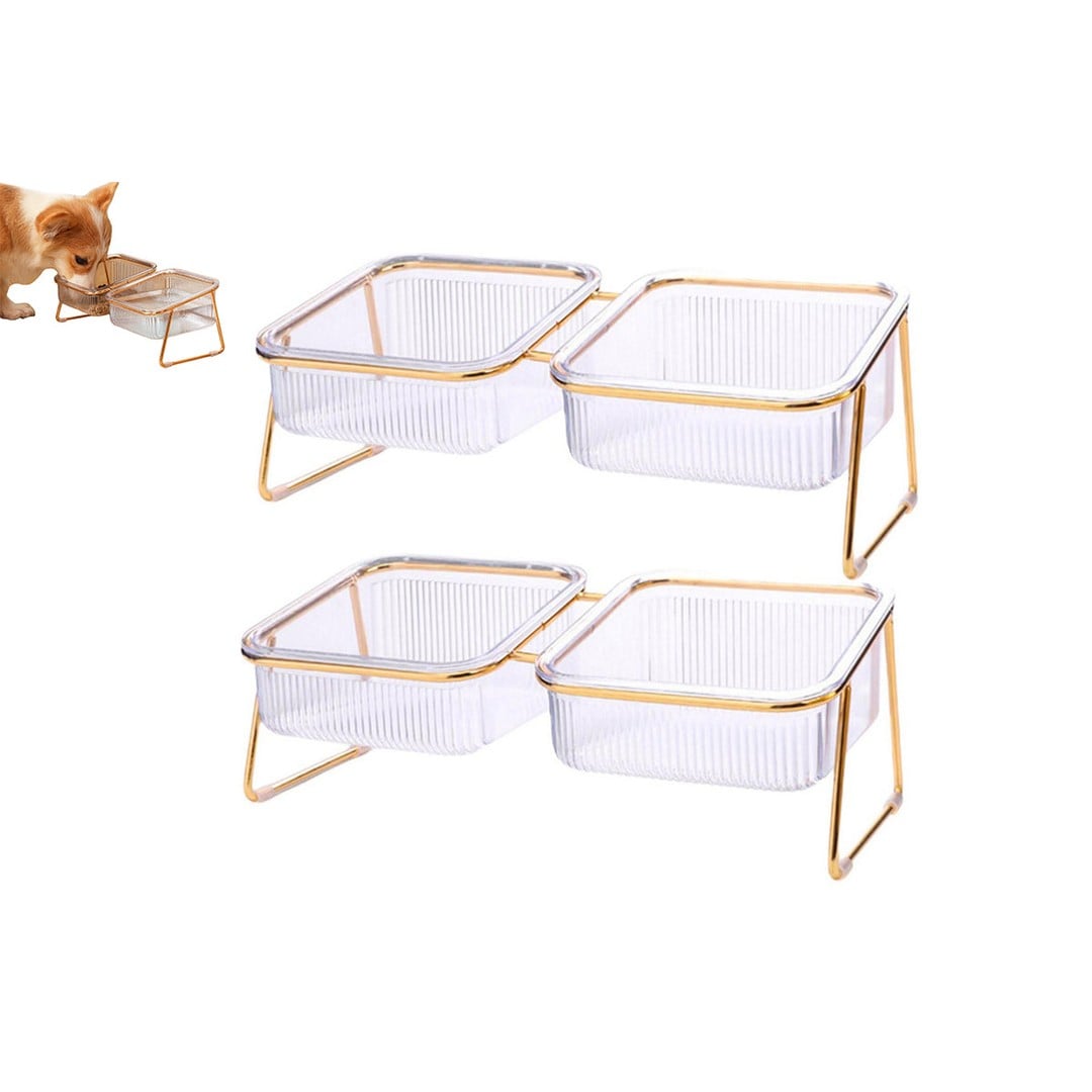 2Pcs Elevated Dog Bowls Raised Pet Feeder Cat Food Water Diner Stand Set-Double Bowls Style