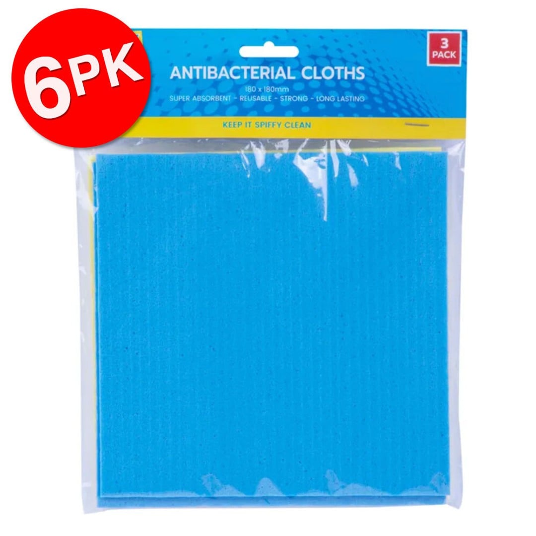 6x 3PK Spiffy 18cm Antibacterial Reusable Super Absorbent Kitchen Cleaning Cloth