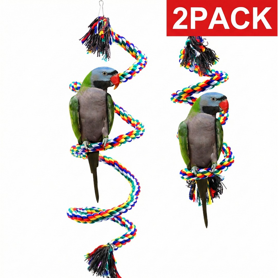 2Pack Bird Cotton Rope Swing Perch Chew Toy Parrot Cage Stand with Bell-150CM