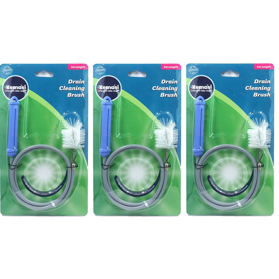 3PK Kemasi Flexible Kitchen/Bathroom Drain Cleaning Cable Brush 1m Grey