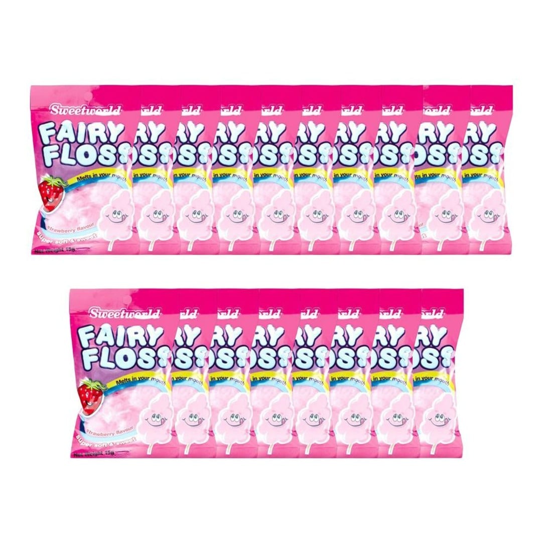 18PK Sweetworld Strawberry Fairy Floss Soft Cotton Candy Sweet Confectionery 15g