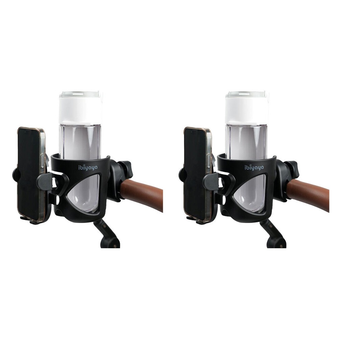 2PK Ibiyaya 2 in 1 Cup and Universal Phone Holder for Pet Strollers Black
