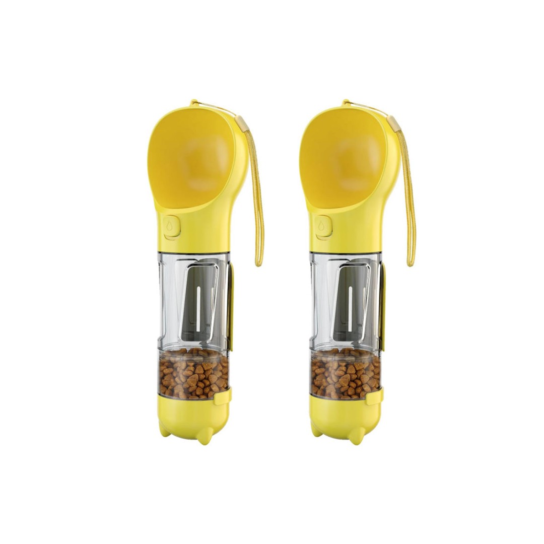 2Pcs 4 in1 Pet Feeder 300ml Dog Cat Water Bottle Travel Pooper Scooper For Outdoor-Yellow