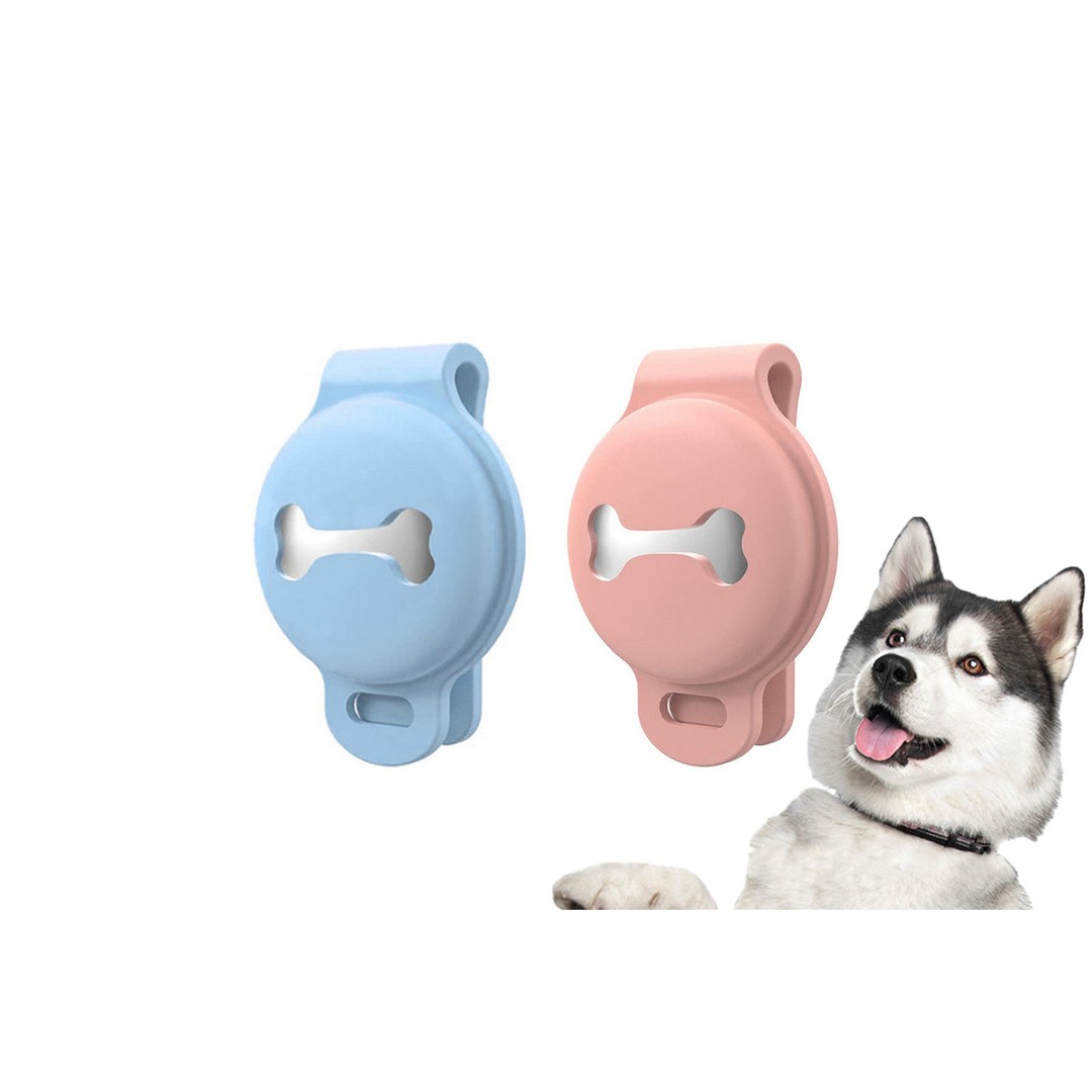 2Pcs Waterproof Apple Airtag Dog Collar Holder Anti-Lost Silicone Tracker Protective Case Cover-Blue And Pink